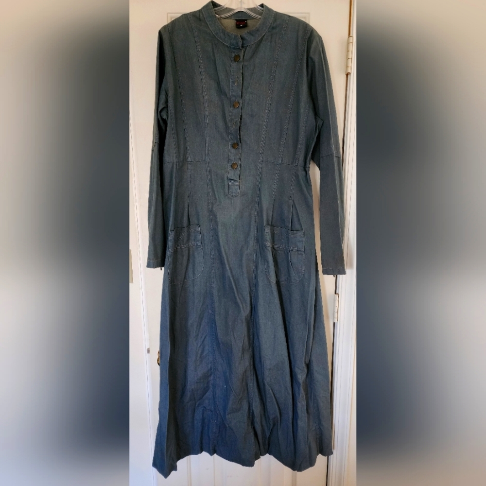 Women's Fall Denim Shirt Dress Long Sleeve Blouse Dress with Pockets